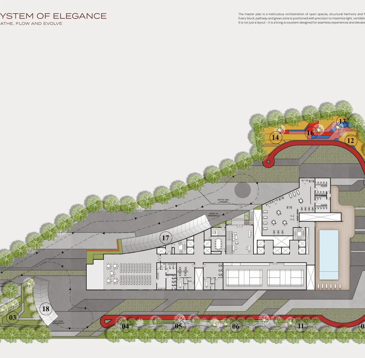 Site plan of Sri Tirumala Legacy showing the tower, clubhouse and landscaped zones on 2.4 acres